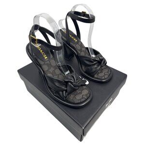 COACH Women's Quincey Black Leather Ankle Wrap Buckle Sandal Size 7